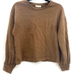 Madewell Pleat sleeve pullover sweater Army Green/Brown Sweatshirt Small